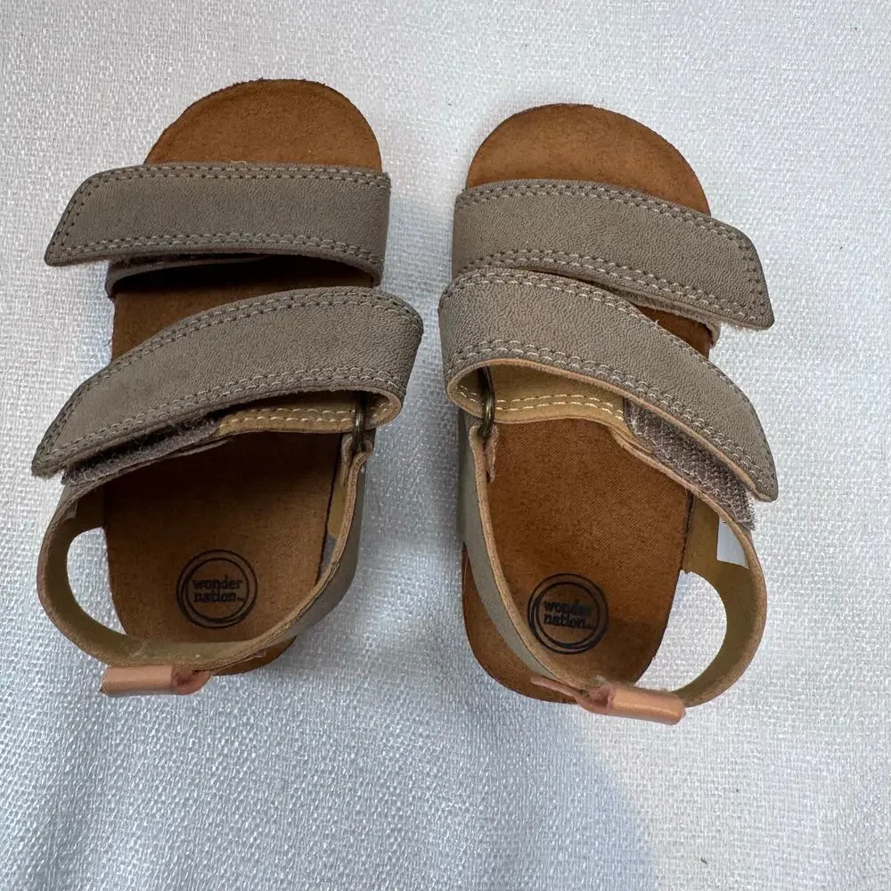 Wonder Nation Toddlers brown double Velcro strap cork sandals Size 5